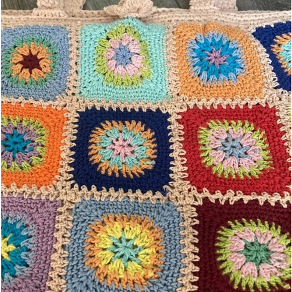 Handmade Crochet Blush Pink Multi-Colored Tote - Picture 2 of 3